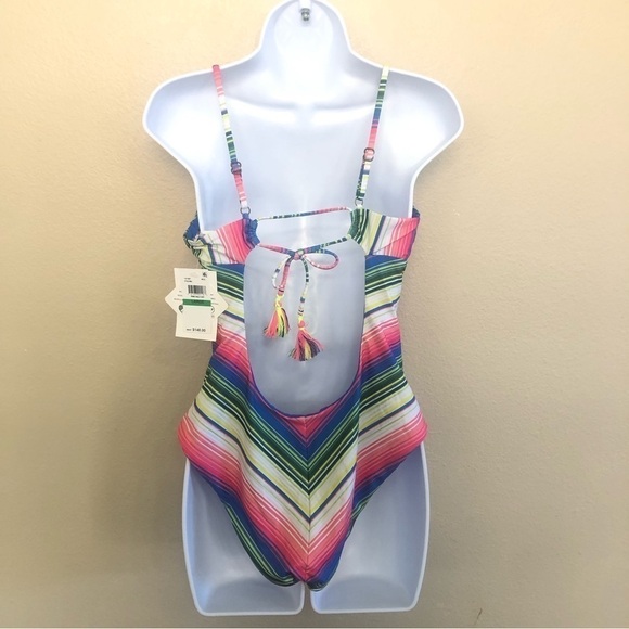 Becca by Rebecca Virtue Santa Catarina Abigail Chevron Tassels One-Piece Size L - Picture 2 of 16
